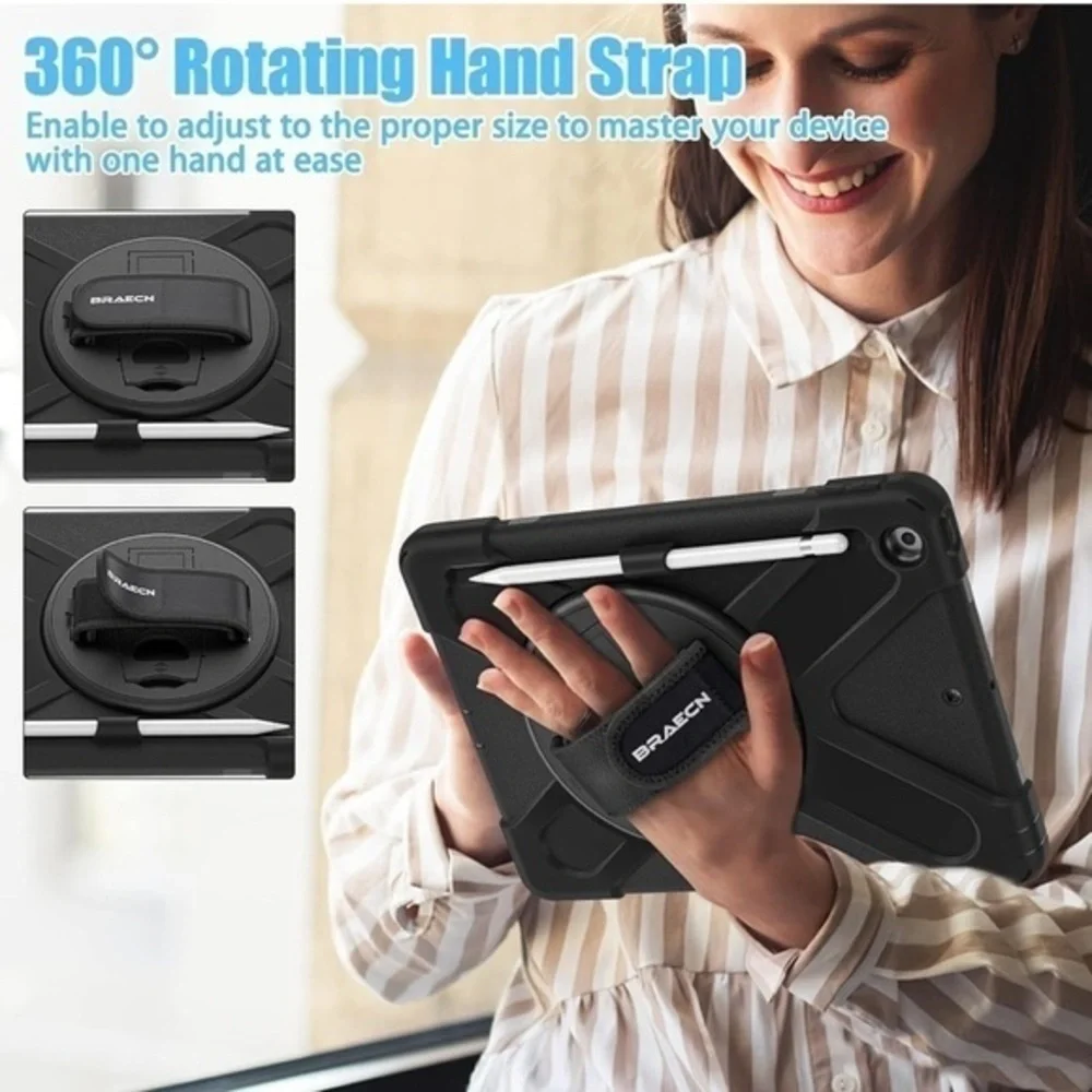 Drop & Shock Proof Black Case For Apple Tablet With‎ Strap NEW